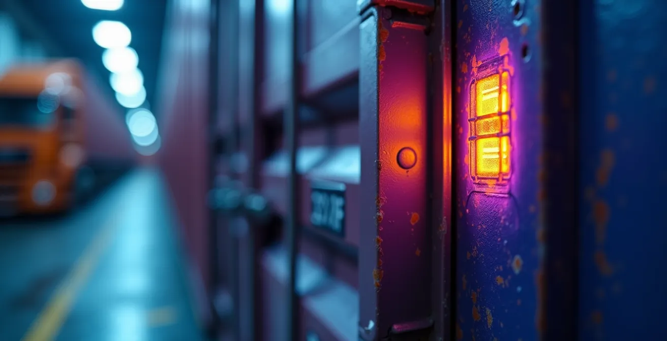 Image thermographique montrant les variations de température sur les joints d'un conteneur